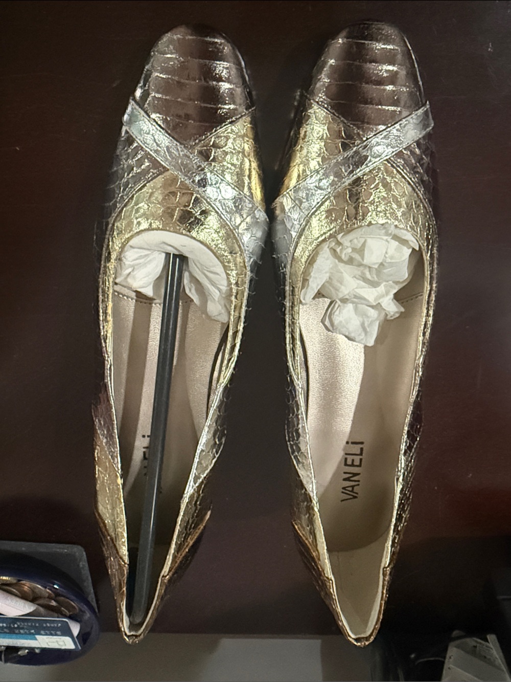 Vaneli Metallic Gold and Silver Textured Heels